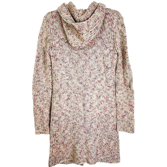 Kenji Multicolored Horn Buckle Hooded Heavyweight Midi Cardigan Sweater Womens M - Picture 2 of 9